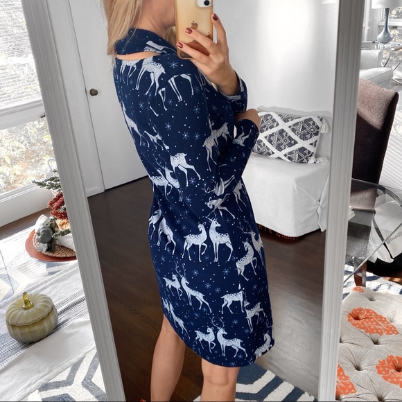 π KALEIDOSCOPE NAVY WHITE REINDEER 2-PIECE PAJAMA SCARF SET! - Picture 3 of 13